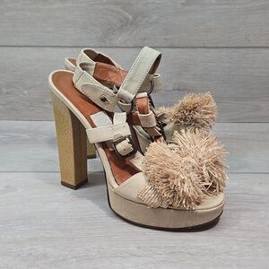 Vintage Lanvin Women Y2K Leather High Heels Ssndals Shoes Sz 39/8